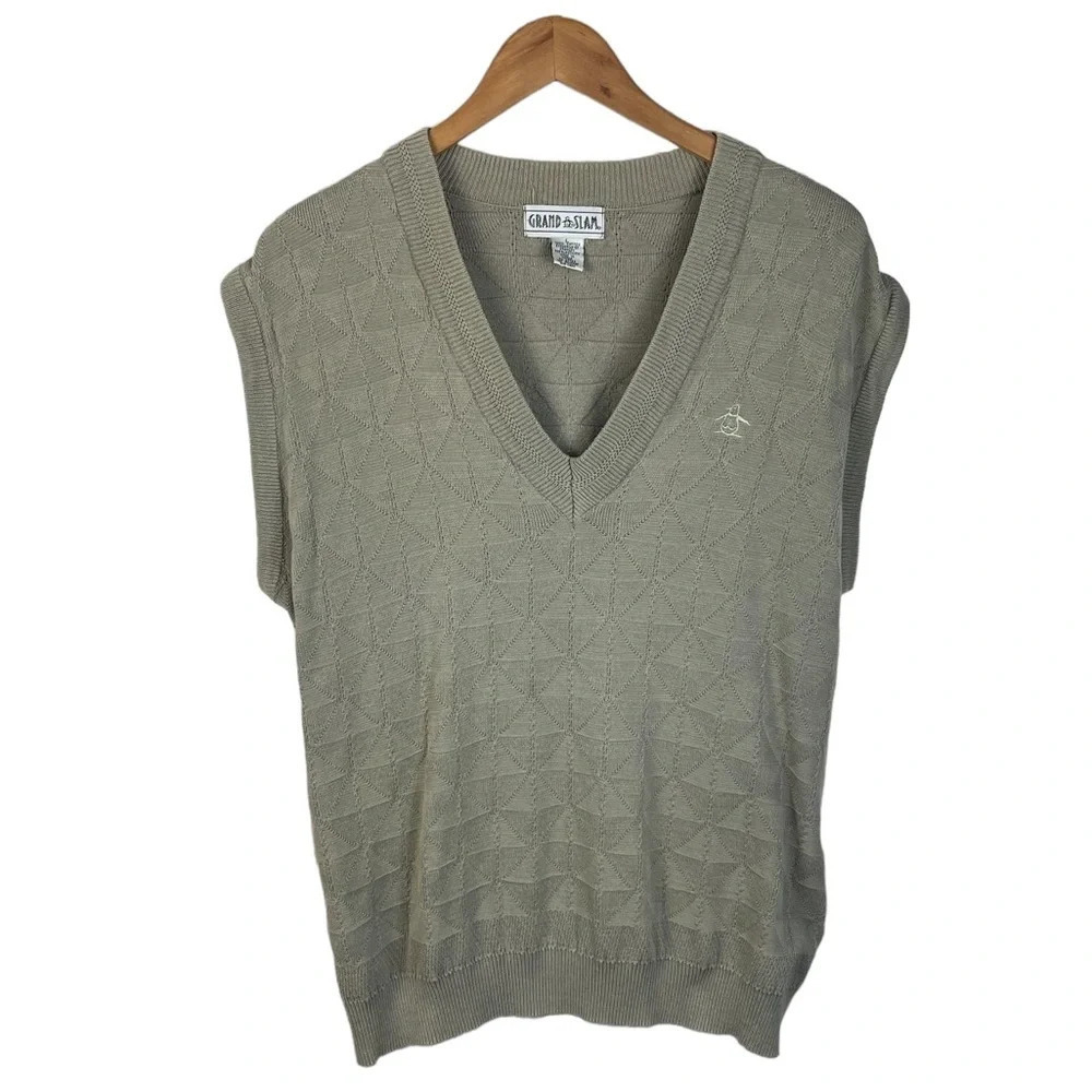 TS368 Mens Vintage Grand Slam Golf V Neck Sweater Vest Top L